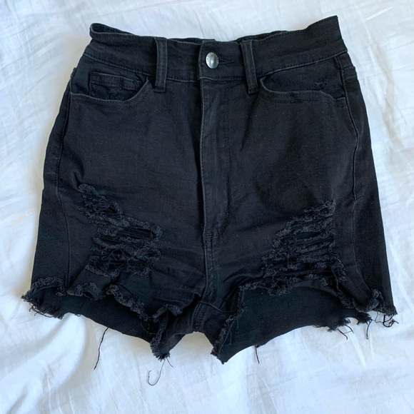 Fashion Nova Distressed High Waisted Denim Shorts - Picture 3 of 3